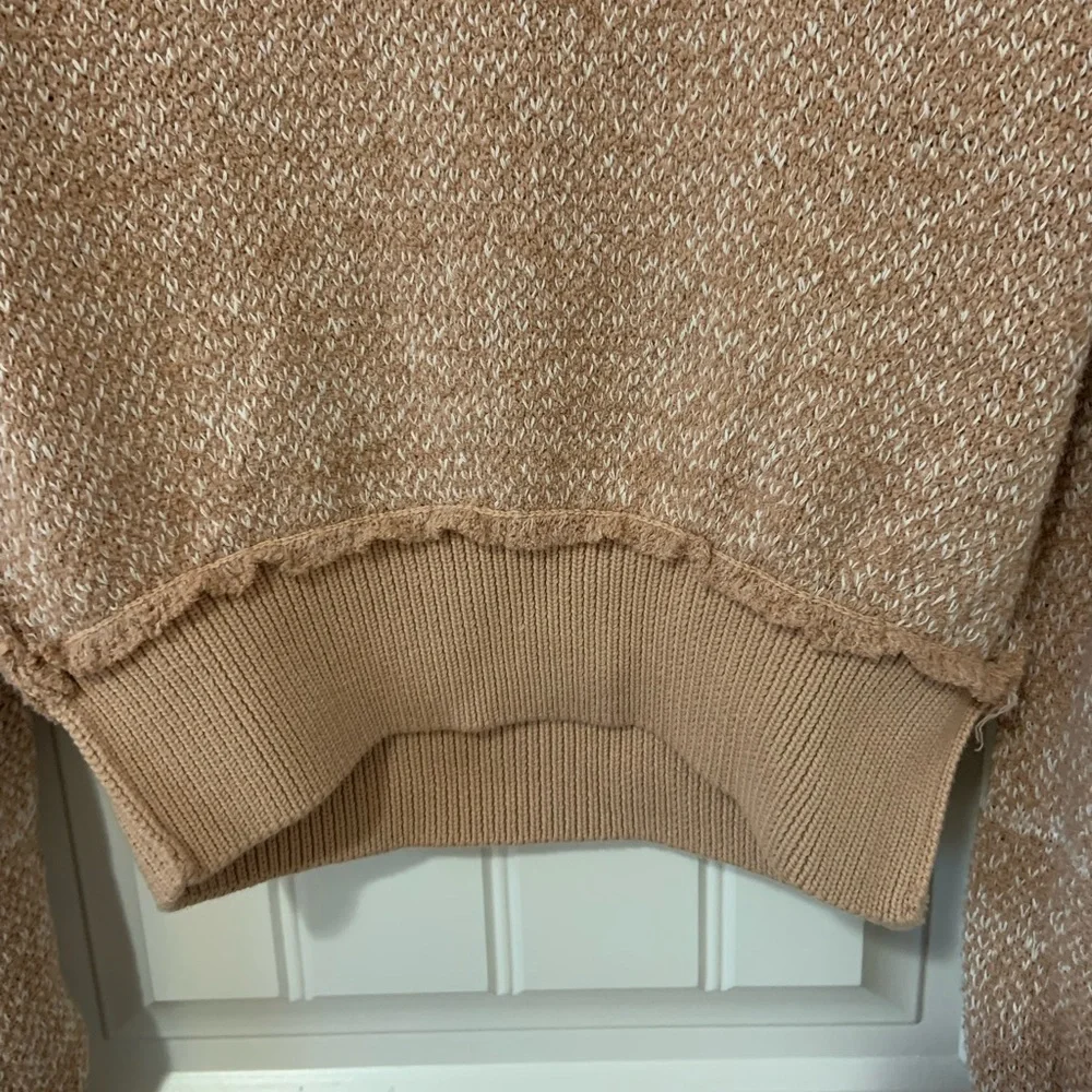 Free People Beige Pink Sand Combo Textured Long Sleeve V Neck Sweater - Picture 6 of 12